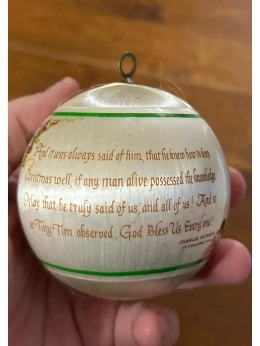 Vintage Charles Dickens Christmas Ornament with Tiny Tim Illustration